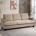 HOMCOM 3 Seater Upholstered Sofa Couch with USB Ports and Cup Holders - Light Brown-Two cupholders enhance relaxation with drinks