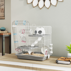 PawHut 3-Tier Portable Gerbil Cage with Tunnel - Grey-Hamster cage starter kit includes all essential accessories for quick setup  
