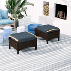 Outsunny Wicker Outdoor Ottoman with Removable Cushions - Navy Blue-Wood-plastic side handles for easy moving