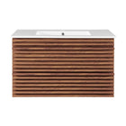 Modway Render 36" Wall-Mount Bathroom Vanity - Walnut/White-Mid-Century Modern Vanity