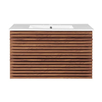 Modway Render 36" Wall-Mount Bathroom Vanity - Walnut/White-Mid-Century Modern Vanity