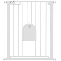 PawHut 30"-32" Extra Wide Pet Gate Barrier with Small Door - 35"H - White-This safety gate for stairs allows door can swing in both direction