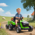 Qaba 12V Kids Ride On Tractor with Trailor and Remote Control - Green-Six grippy wheels handle diverse outdoor terrains easily 