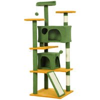 PawHut 54" H Cat Tree with Two Cat Condos - Green-Activity play center keeps cats entertained and active 