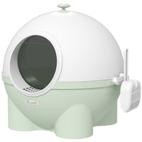 PawHut Large Enclosed Cat Litter Box with Lid - Green-Enclosed design eliminates odours and provides privacy for your cat 