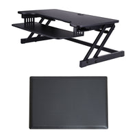 Rocelco DADR+MAFM Deluxe Extra-Wide Adjustable-Height Sit/Stand Desk Riser with Medium Anti-Fatigue Standing Mat, Black-The Rocelco DADR sits on top of your existing desk. It provides an adjustable height 37.4" x 20.5" desk that easily holds 2 or 3 monitors. Gas springs hold up to 50 lbs.