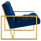 Modway Bequest Gold Stainless Steel Performance Velvet Accent Chair - Navy-Performance Velvet Upholstery
