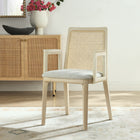 Modway Monarch Wood and Rattan Dining Armchair - Antique White/Natural/Heathered Weave Ivory-Fabric Upholstered Seat