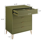 Manhattan Comfort DUMBO Modern Nightstand, Dresser Set and 5-Drawer Tall Dresser Set - Olive Green-Stylish Splayed Gold Metal Legs Adding Seamless Fashion Design and Durability. Leg Height: 7.32 in.