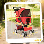 PawHut Foldable Pet Stroller with Removable Washable Pad and Storage Basket - Red-Includes a thick, washable cushion, providing extra comfort for your pet 