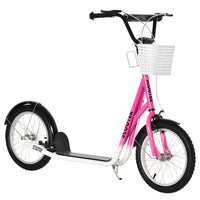 Aosom Kick Scooter for Kids Teen with Adjustable Handlebar 2 Brakes Basket - Pink-Wide textured foot deck to keep your feet in place and maintain balance 