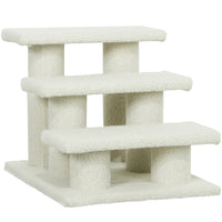 PawHut 18" 3-Tier Pet Stairs with Carpeted Scratching Post - Beige-Scratching post cat steps with 3 steps and 6 posts for pets to scratch, climb and play on 