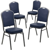 Flash Furniture HERCULES Series Crown Back Stacking Banquet Chairs in Navy Vinyl with Silver Vein Frame - 4 Pack-Set of 4 Multipurpose Banquet Chairs