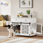 PawHut 39" L Rolling Dog Crate with 2 Storage Drawers and 2 Doors - White-Rolls smoothly on five casters, making cleaning and relocation completely effortless 