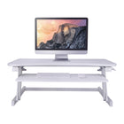Rocelco 32" Sit To Stand Adjustable Height Desk Riser - White-White Metal Finish with White Wood Shelf & Keyboard Tray