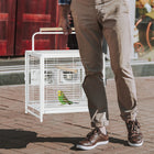 PawHut Metal Bird Travel Carrier Cage with Stand Perch, Stainless Steel Bowls and Pull Out Tray - White-A large side door with lock for easy access and ensure security 