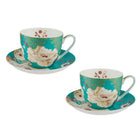 Maxwell & Williams Kimono Breakfast Cup & Saucer - 480ml - Teal - 2 Pack-Made of Fine Bone China