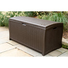 Suncast Resin Wicker Deck Box - 73 Gal. - Java-Decorative wicker pattern enhances any décor.
