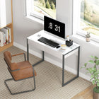HOMCOM 39.4" High Gloss Computer Desk with 2 Drawers - White/Grey-Compact design fits small spaces