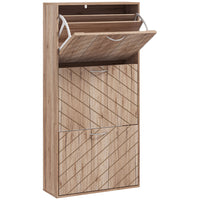 HOMCOM Slim Shoe Storage Cabinet with 3 Flip Drawers for 12 Pairs - Natural Wood-3 flip drawers can store up to 12 pairs of shoes