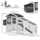 PawHut 69" Wooden Hen House with Run, Nesting Box and Tray - Grey-Raised perch to keep your chickens safe, dry, and warm 