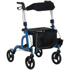 HOMCOM 8'' Wheels Rollator Walker with Adjustable Handle and Seat - Blue-A storage pouch for personal belongings, with carry handles and shoulder straps for independent use 
