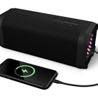 Philips TAS5000 Bluetooth Speaker - Black-Swappable Battery, Power Bank - The rechargeable lithium-ion battery in this speaker allows up to 24 hours of play time and can be easily swapped out when it reaches the end of its life. A 30 minute charge gives you 6 hours of play time, and a full recharge takes around 4 hours. If your phone's running low on power, you can use the speaker's built-in power bank to charge it up again.