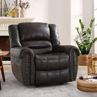 Ebello Chemika 40.9" W Classic Super Soft Padding And Oversize Manual Recliner With Rivets-darkbrown-Faux leather upholstery creates a smooth and uniform surface