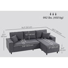 HOMCOM Chaise Sectional Corner Corduroy Sofa - Charcoal Grey-Pocket spring padding ensures stretchy, flexible comfort