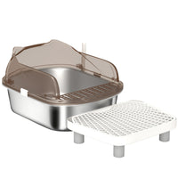 PawHut Stainless Steel Cat Litter Box with Lid - 20.6" L x 16.3" W-High-side walls prevent litter and waste leakage 