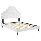 Modway Gwyneth Tufted Performance Velvet Full Platform Bed with Black Wood Legs - White-Full Platform Bed