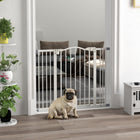 PawHut 29"-39" Pet Gate with Door Pressure Fit Dog Gate for Stairs - White-Double locking system for extra security