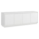 Hudson&Canal Presque TV Stand for TV's up to 75" - White-Features four beveled doors with enclosed cabinets and 4 shelves for ample storage