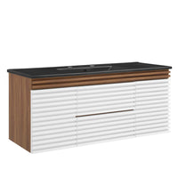Modway Render 48" Wall-Mount Bathroom Vanity - White/Walnut/Black-Mid-Century Modern Vanity