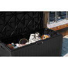 Suncast Resin Wicker Deck Box - 99 Gal. - Black-Decorative wicker pattern enhances any décor.