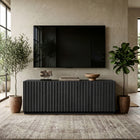 Hudson&Canal Marion Rectangular Fluted TV Stand for TV's Up to 75" - Black Grain-Base is crafted of sturdy MDF materials with MDF doors with PVC accents in a Black Grain colour