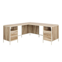 Sauder Nova Loft L-Desk - Kiln Acacia-File drawer with full extension slides holds letter-size hanging files