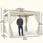 Outsunny 10 ft W x 10 ft L Patio Gazebo Pavilion 2 Tire Roof Canopy - Cream White-Tightness adjustable top canopy help ensure proper water drainage