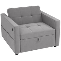 HOMCOM 3-in-1 Convertible Chair Bed with USB Ports - Adjustable Backrest - Side Pocket for Living Room - Grey-Effortless pull-out design with wheels converts sofa to single guest bed in seconds, saves space 
