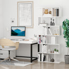 HOMCOM 6-Tier Geometric Wooden Bookcase - White-S-shaped with 6 shelves, offers multiple spaces for convenience in displaying and storing 