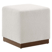 Modway Tilden 17" Square Boucle Upholstered Ottoman - Cloud/Walnut-Boucle Fabric Upholstery