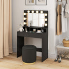HOMCOM Makeup Vanity Desk with Lighted Mirror and Charging Station - 31.5" L x 15.7" W x 53.1" H - Black-Smooth sliding drawers allow for quiet, easy access 