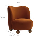Modway Monroe Performance Velvet Accent Chair - Rust Walnut-Soft Aesthetic with Rounded Contours
