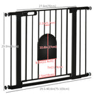 PawHut 30"-41" Extra Wide Pet Gate Barrier with Small Door - 30"H - Black-Strong sprayed metal frame with lead-free treated surface, safe