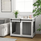 PawHut 39" Dog Crate Furniture with Sliding Barn Door - White-Accommodates large dogs up to 66 lbs. (30kg) and 23.6" (60cm) long 
