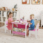 Qaba Kids Table & Chair Set with Bookshelves, Toddler Table & Chairs Set - Pink-Features cute prints, adding a playful and dreamy touch to any room
