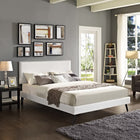 Modway Macie Vinyl Full Platform Bed with Round Splayed Legs - White-Ten Wood Support Slats 
