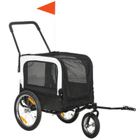 PawHut 2-in-1 Small Dog Bike Trailer with Safety Leash - Grey-Easily converts from a pet bike trailer to a stroller for added versatility 
