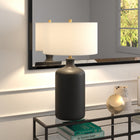 Hudson&Canal Sloane 29" Tall Ceramic Table Lamp with Fabric Shade - Matte Black/White-Includes a 6 ft. cord with rotary socket switch