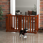 PawHut 4 Panel Foldable Dog Gate with Door - Brown-It has four panels fixed together with hinges 